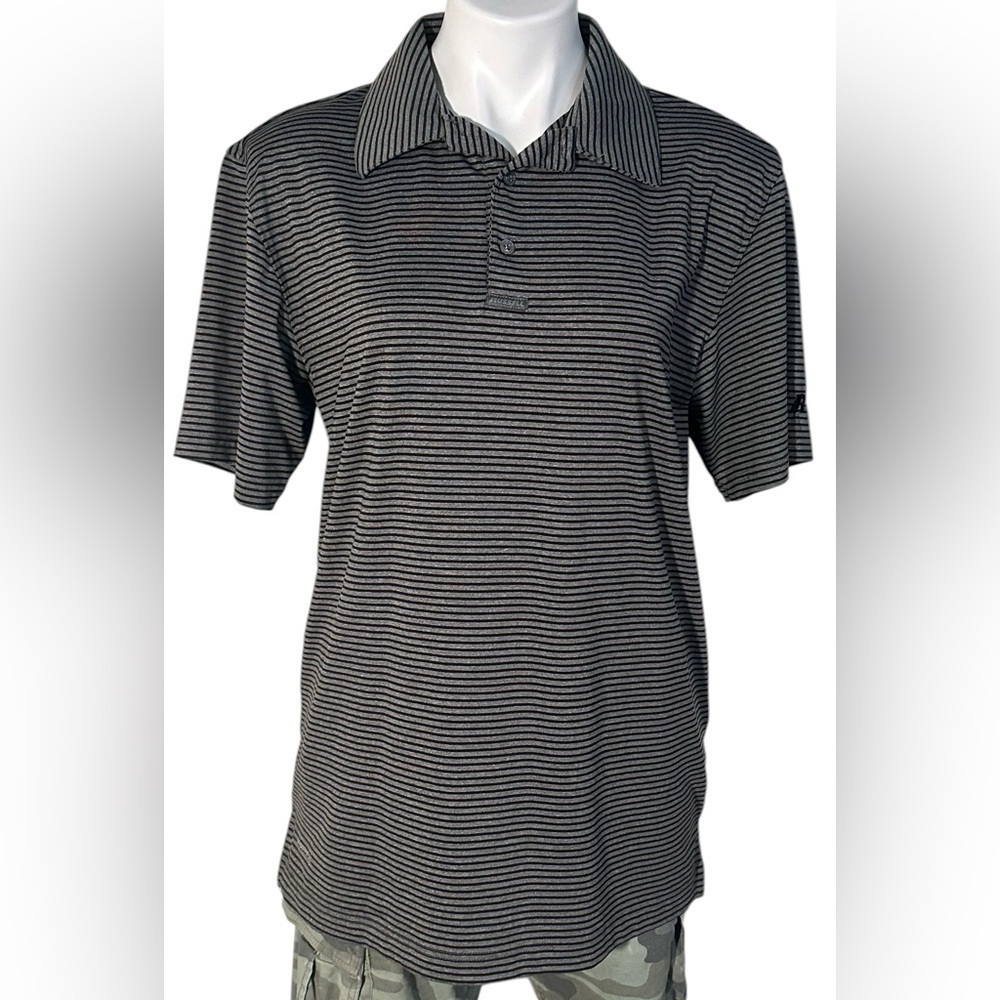Russell Men's Black & Gray Striped Polo Shirt, size M (38-40).